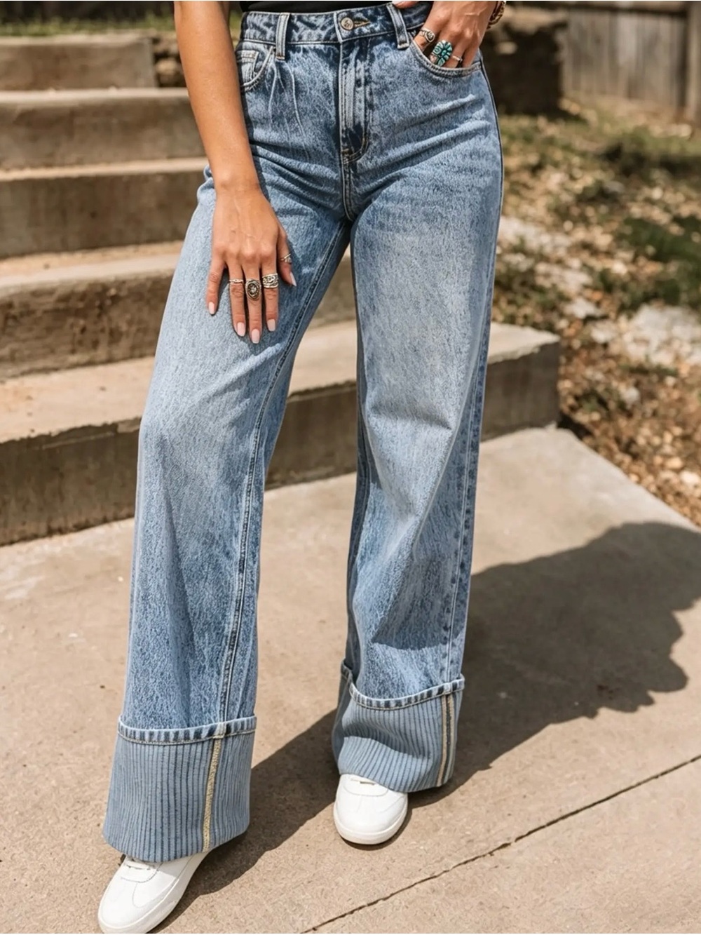 High-Rise Wide Leg Flare Jeans in Light Blue